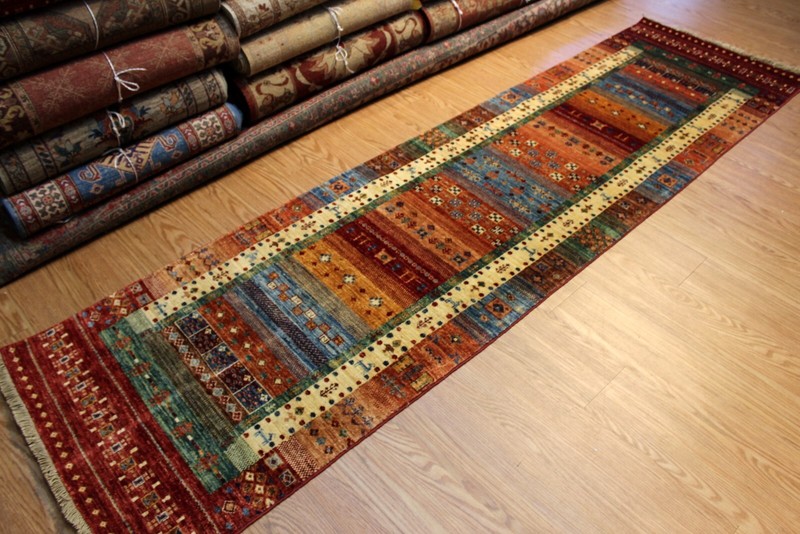 TOP QUALITY HANDMADE 2'8" X10' HALL RUNNER JEWEL COLORS VEGETABLE DYES WOOL RUG gallery