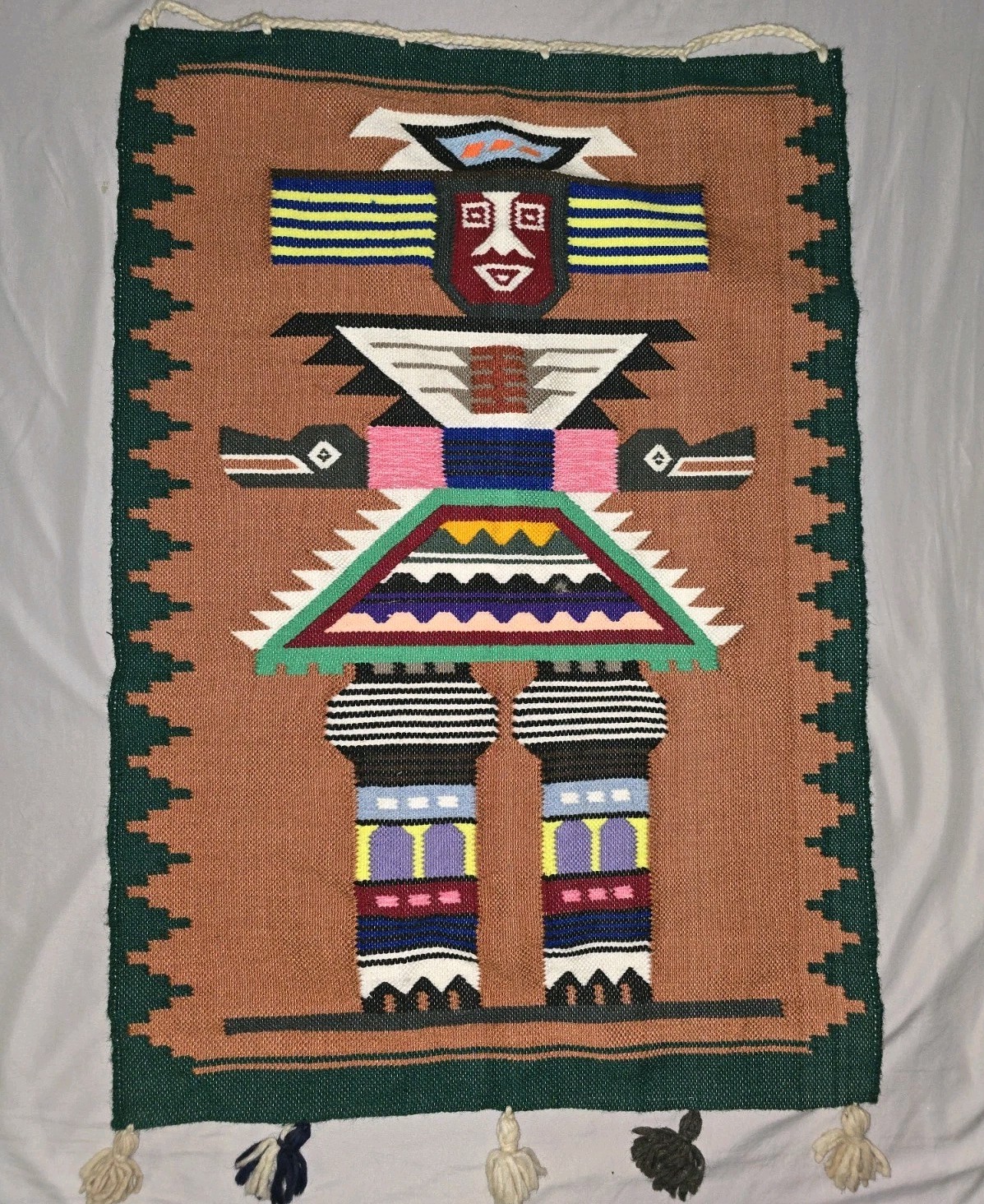 Vintage Artesanias Gladys Wool Made In Ecuador Flat Weave Kilm 25.5"x38" gallery