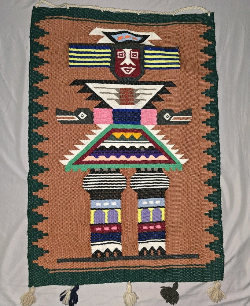 Vintage Artesanias Gladys Wool Made In Ecuador Flat Weave Kilm 25.5"x38"