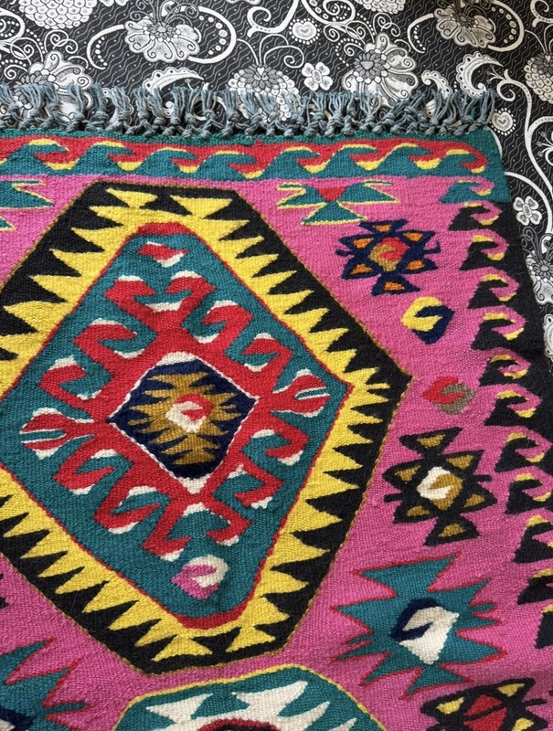Pink Vintage Tribal Kayseri Kilim Rug from Turkey 113 cm x 80 cm gallery