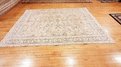 Antique 1940-1950’s Distressed Wool Pile Muted Oushak Karabahk Rug 7x10ft