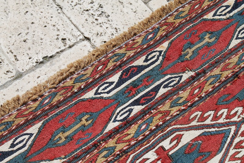 Caucasian Rug 14''x39'' +100 Age ANTIQUE Fragment Sumak Kilim 37x101cm gallery