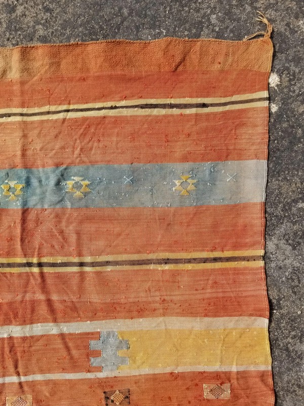 Distressed Antique Handmade Southwestern Style Wool Multicolor Kilim 4.4x2.8 ft gallery