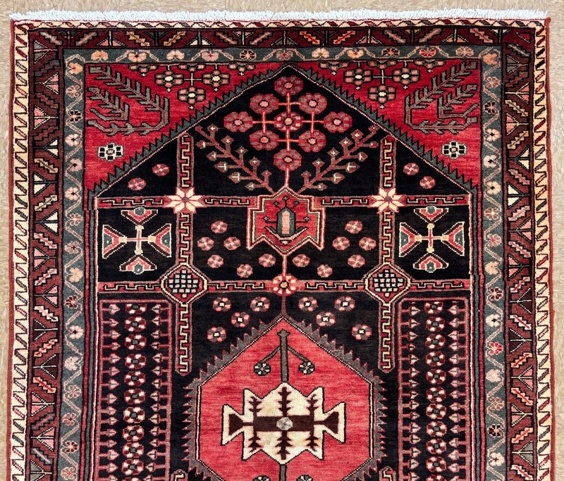 Vintage Oriental Hand Knotted Saveh Tribal Wool Area Rug 5x8 Black Red Geometric gallery