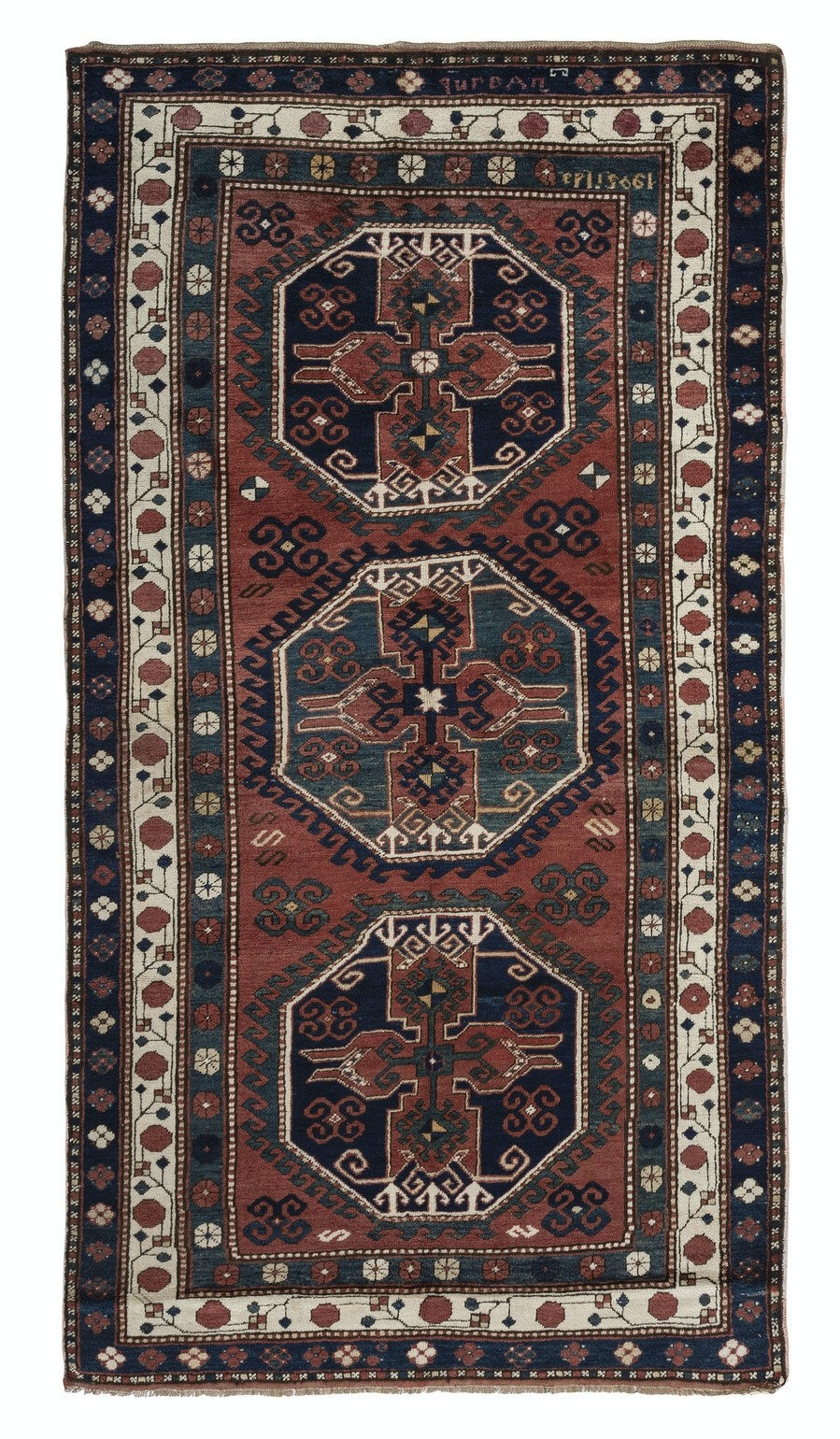 4.8x8.8 Ft Antique Armenian Lambolo - Lori Pambak Kazak Rug, Dated 1905 gallery