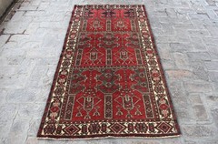 Red Antique Hand Knotted Rug 4×6 Fine Afghan Vintage Rug Oriental Turkmen Carpet