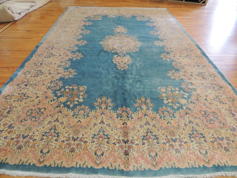 9x14 10x14 Antique Kermaan Oriental Area Rug BLUE Pink Stunning!wool knotted gallery