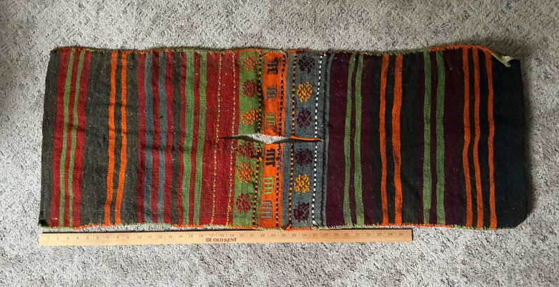 Vintage Handmade Turkish Kilim Cicim Wool Saddle Bag gallery