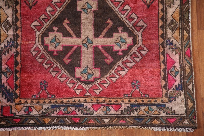 Vintage Geometric Handmade Wool 13 ft Runner Rug Wool Hallway Carpet 3x13 gallery