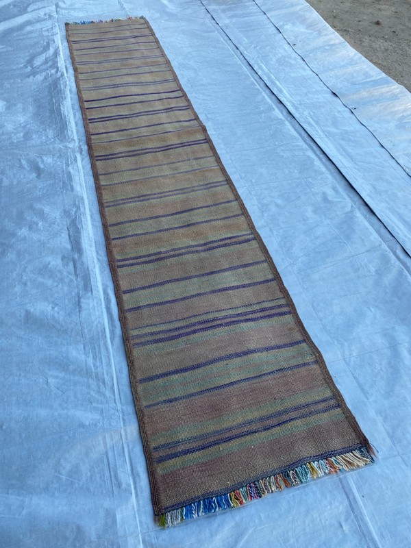 2x10 ft Handwoven Afghan Turkmen Faded Antique Tribal Vintage Runner Wool Kilim gallery