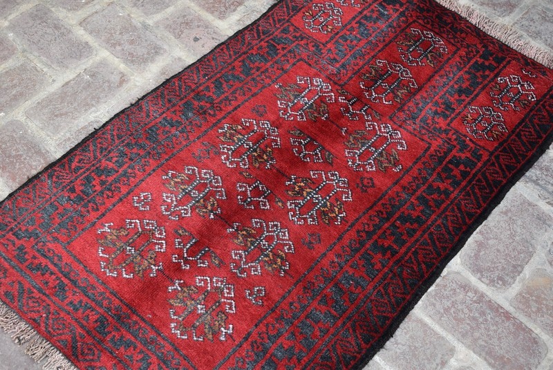 3x5 ft Vintage Hand Knotted Afghan Baluchi Wool Rug Red Oriental Antique Carpet gallery