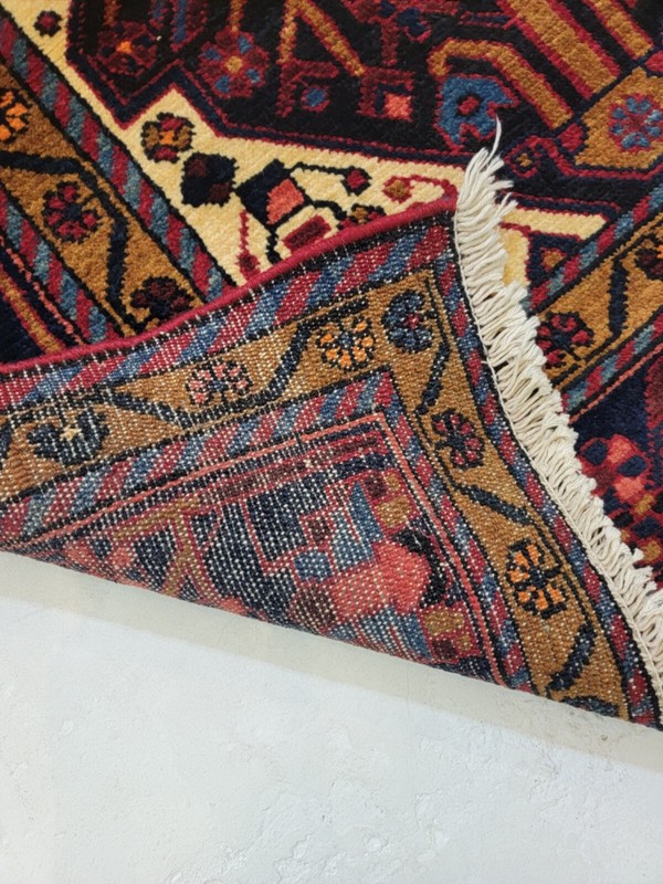 Antique Oriental Hand-Knotted Wool Runner Navy Blue/Red/Ivory/Blue 3'6" x 17'3" gallery