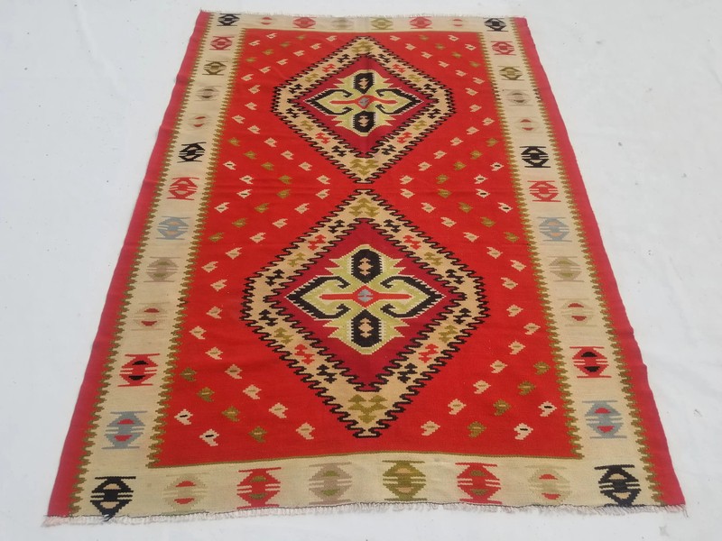 Vintage Traditional Handmade Turkish Flat Weave Wool Multicolor Kilim 7.1x4.11ft gallery