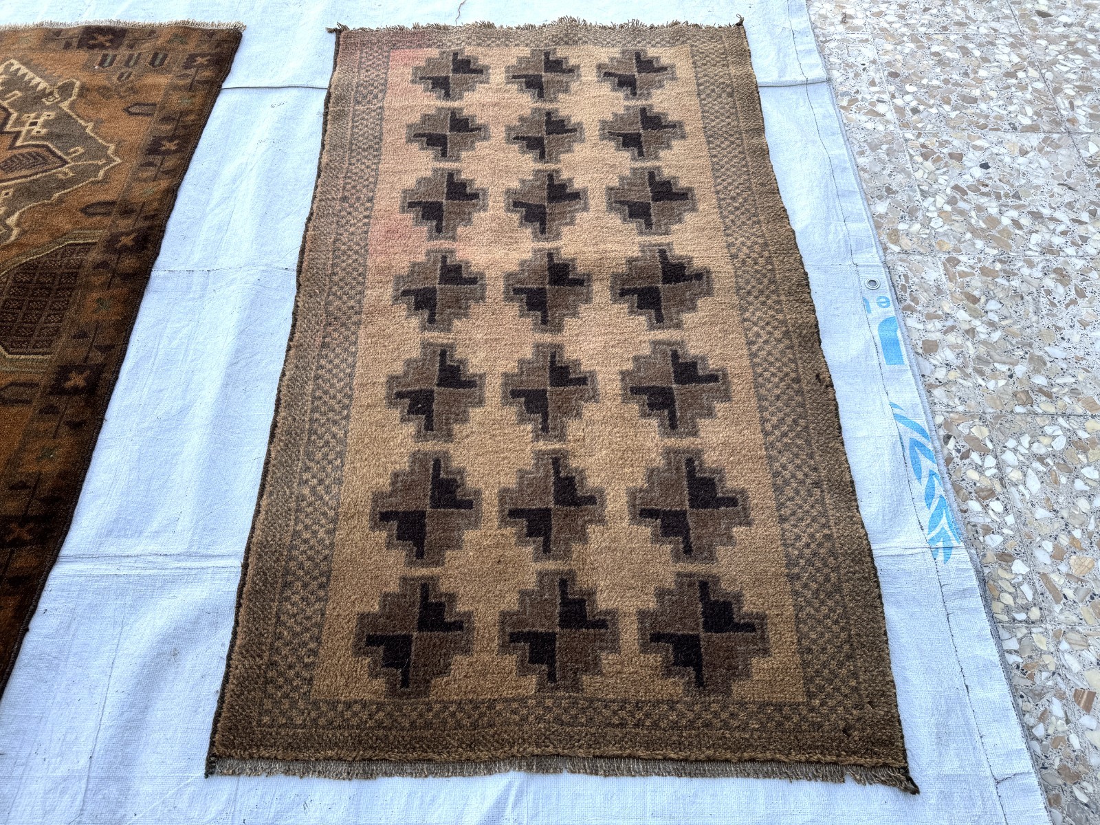 1930s Terracotta Afghan Baluchi Muted Rug 3x5 Antique Faded Geometric Old Carpet gallery