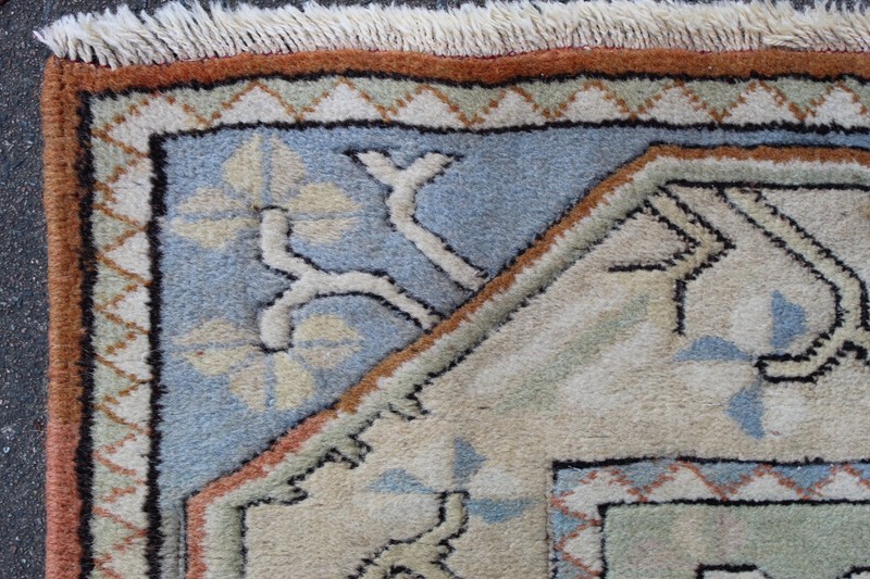 Vintage Hand Made Traditional Oriental Wool Beige Pink Blue Large Rug 200x122cm gallery
