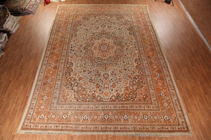 Pre-1900 Ivory Tebriz Vegetable Dye Handmade Palace Size Antique Rug 13x19 ft. gallery