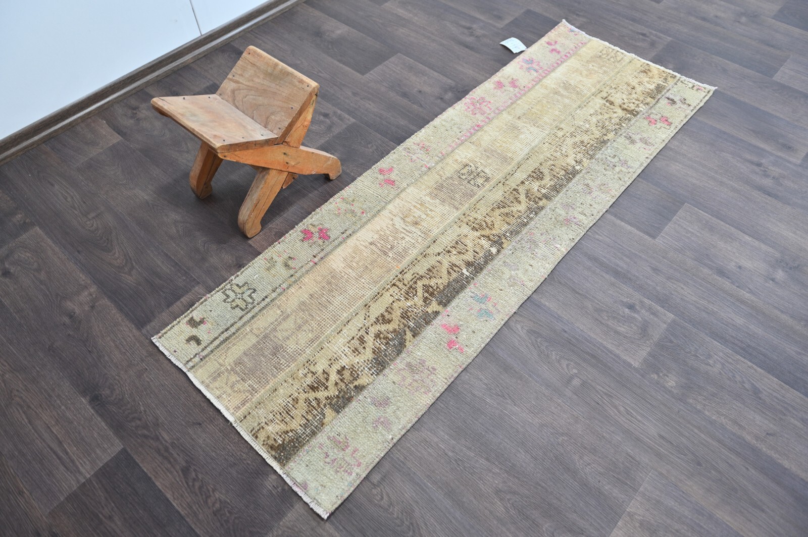 Vintage Turkish Runner Rug 2x5ft Wool Anatolian Handmade Hallway Oushak BEIGE gallery