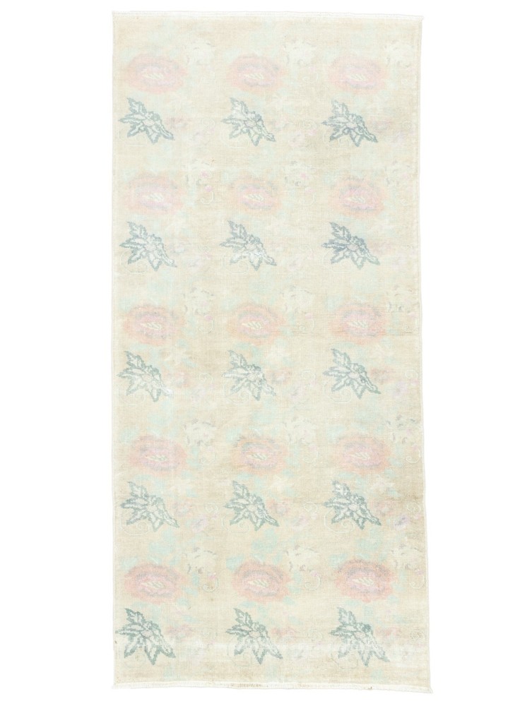 Vintage Turkish Oushak Runner 3.11x8.5 ft – Ivory Pastel – Quiet Luxury Hall Rug