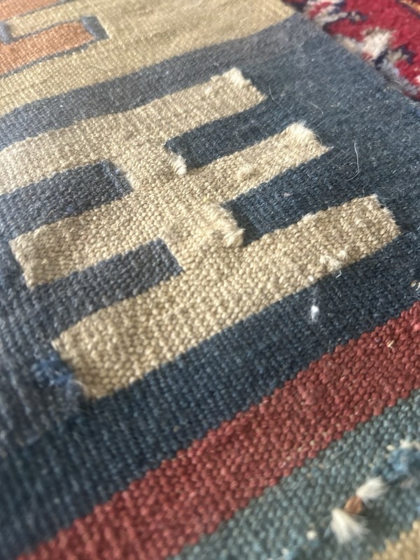 Vintage Handwoven Anatolian Kilim Rug 40x31 Tribal Geometric Flat Weave gallery