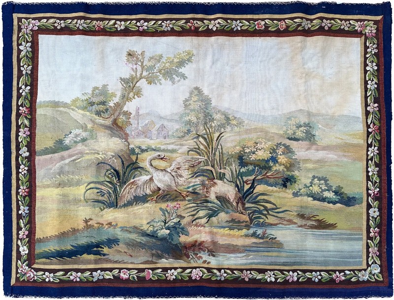 3x4 Pair Antique French Handmade Tapestries Wool & Silk Decorative Wall Panels gallery