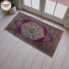 Vintage Oushak Small Rug 1’6″x3’1″ Purple Accent Door Mat Hand-Knotted Wool