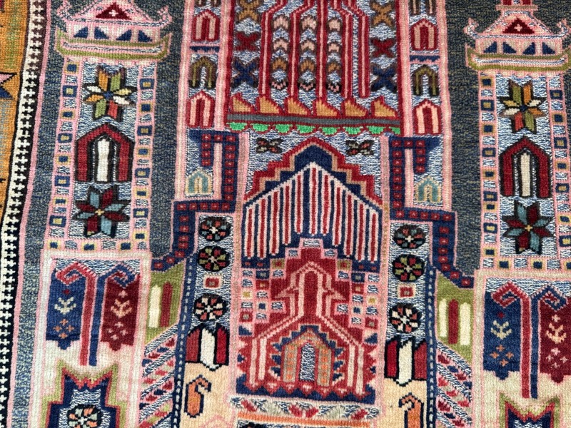 Antique Afghan Hand Knotted Wool Mosque Design Tribal Rug Rare Vintage Area Rug gallery