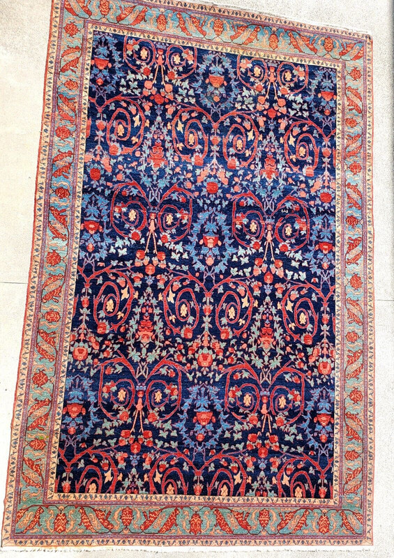 Antique Large Mustafi Bijar Navy Blue Ground Handwoven Tribal Design Rug gallery