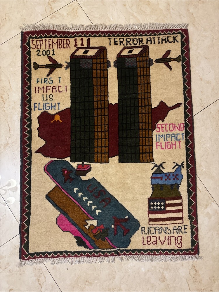 Middle Eastern Afghani Tribal 9/11 Attack Rug Hand Knit