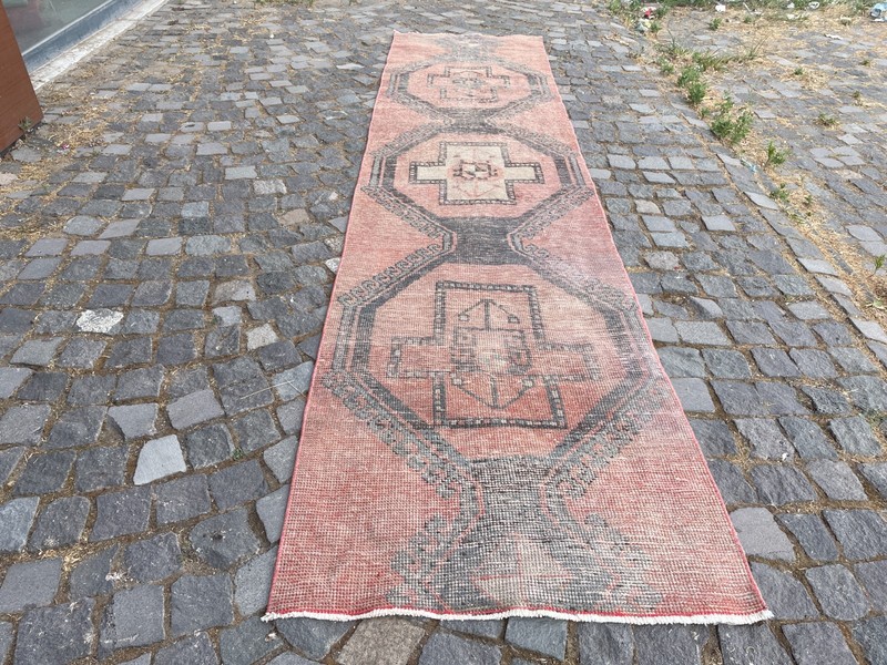 Turkish Vintage Rug Handmade Wool Rug Bohemian Runner Rug Home Rug 2,7 x 11, ft gallery