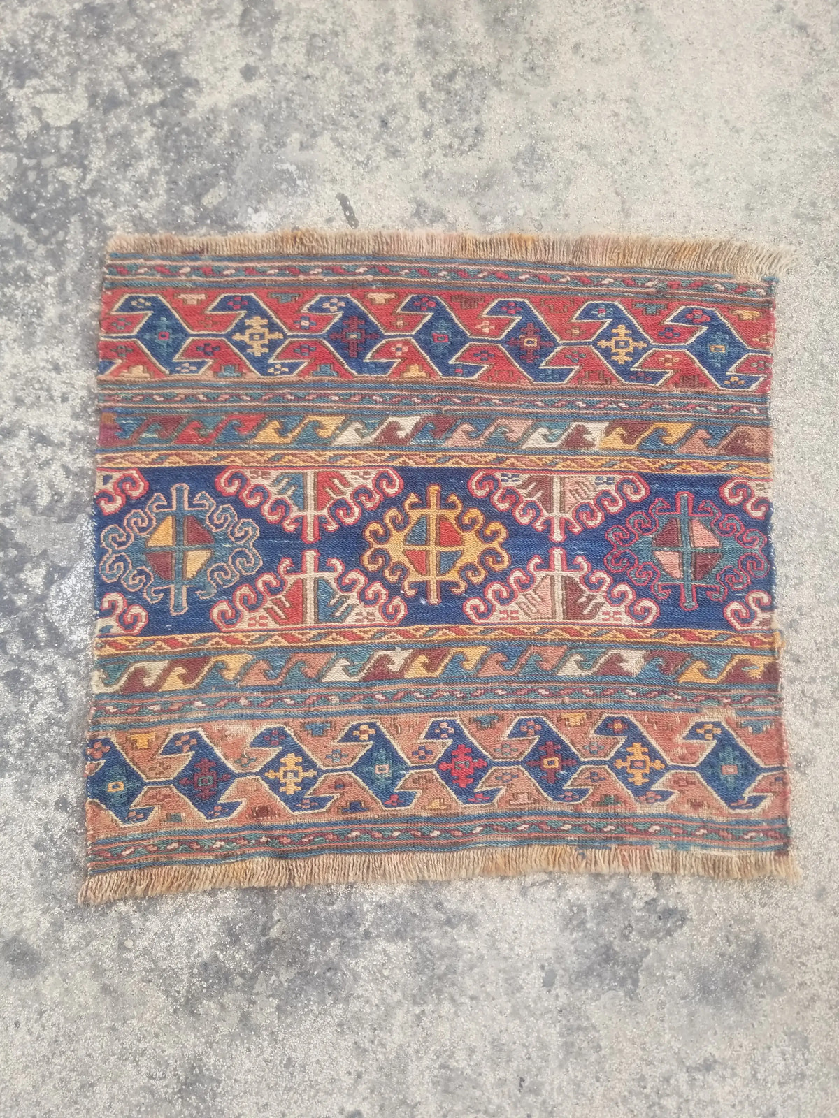 Distressed Fine Antique Traditional Handmade Shahsavan Wool Kilim 1.7x1.5 ft gallery