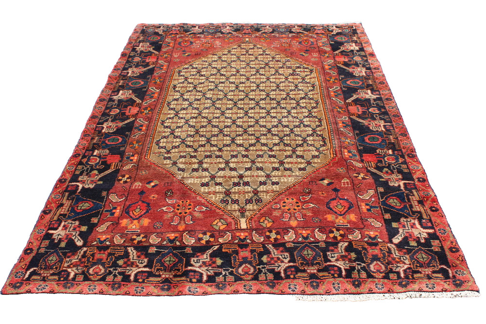 Coral Medallion Tribal Turkish 4' 9" x 7' 9" Orange Hand Knotted Area Rug