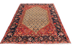 Coral Medallion Tribal Turkish 4′ 9″ x 7′ 9″ Orange Hand Knotted Area Rug