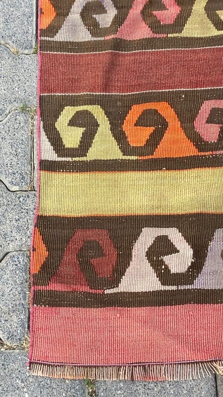 Turkish Vintage Handmade Kilim Rug, 2.1 x 5.1 ft Bedroom Rug, Antique Oushak Rug gallery