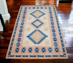 4×7 ft Rug Vintage Chic Area Rug Hand Knotted Low Pile Oushak Rug 4′ x 6’6″