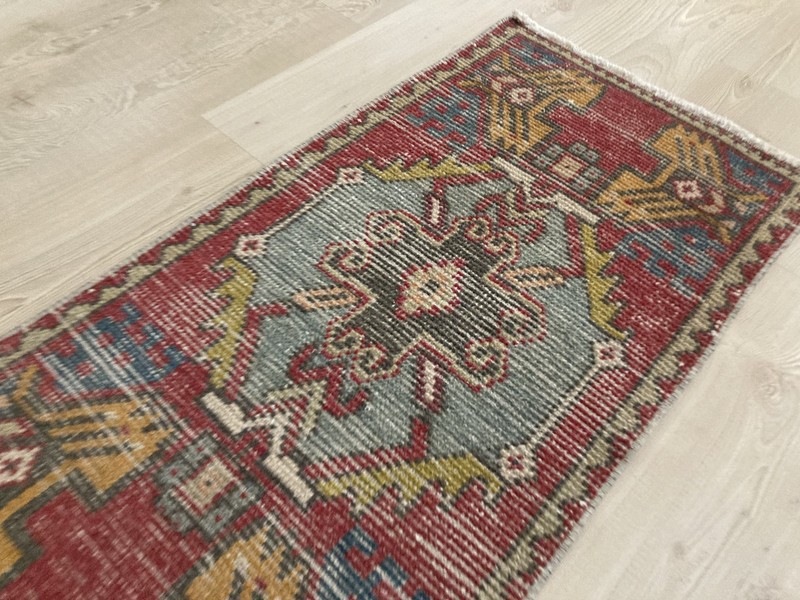 Small Red rug, Turkish rug, Vintage Rug, Handmade rug, Doormat, 1.5 x 3.2 ft gallery