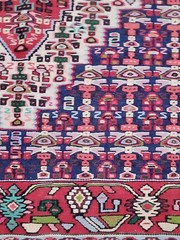 Geometric Heriz Serapi Antique Rug Hand-Knotted Wool Carpet 4’×5′