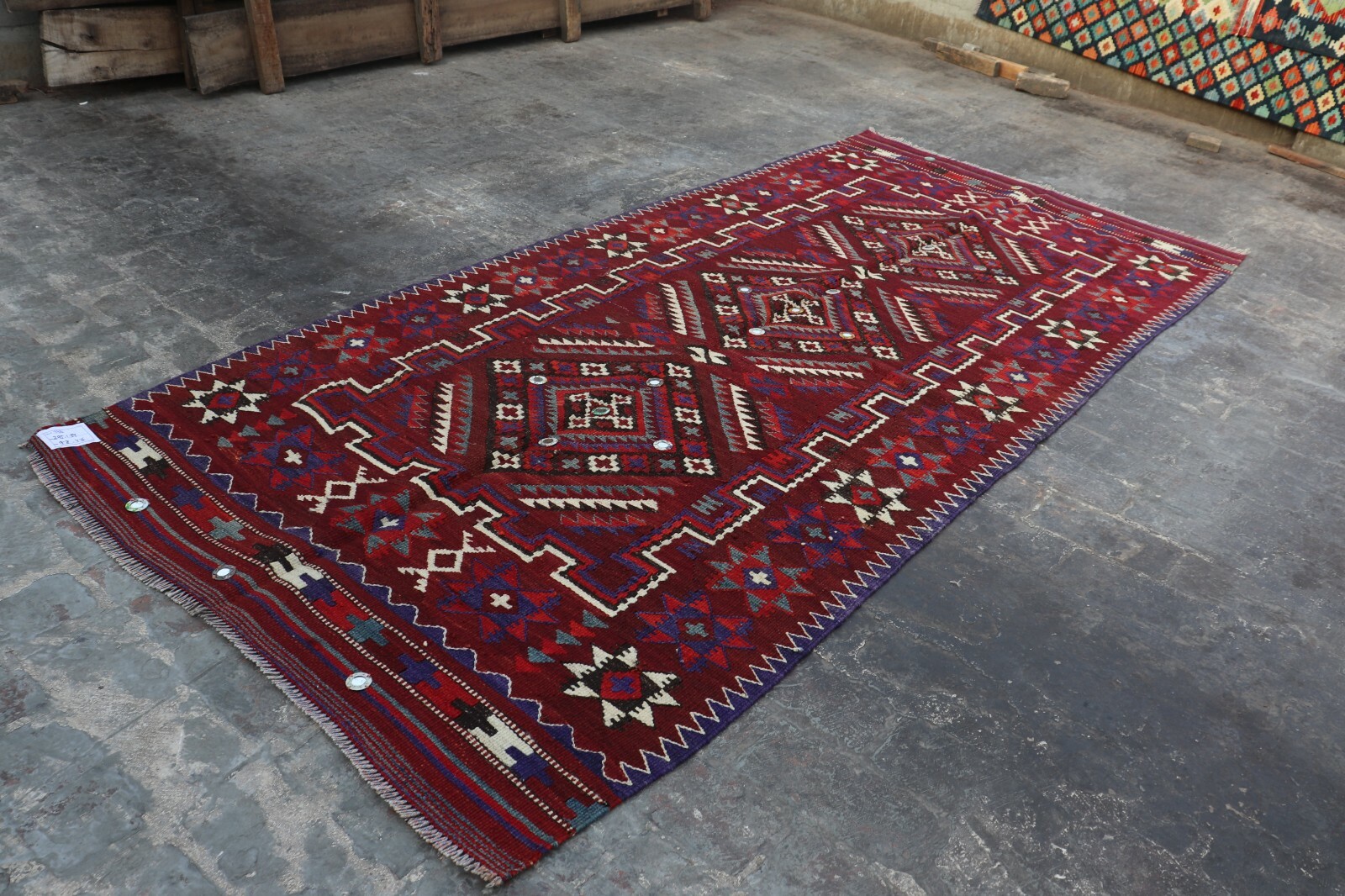 Antique Afghan Hand Woven Tribal Moqari Kilim Rug 9'8 x4'6 Ft gallery