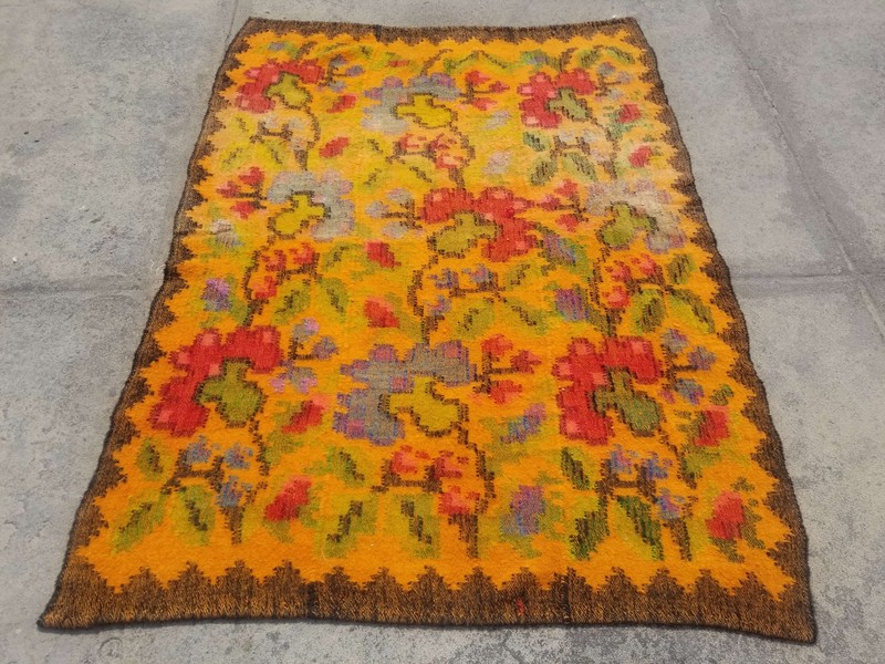 Antique Hand Woven Bessarabian Romanian Floral Design Kilim Rug 7.11x5.9ft gallery