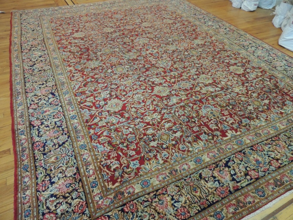 10x12 10x13 10x14 semi-Antique Kermaan Oriental Area Rug wool Red Blue Gold