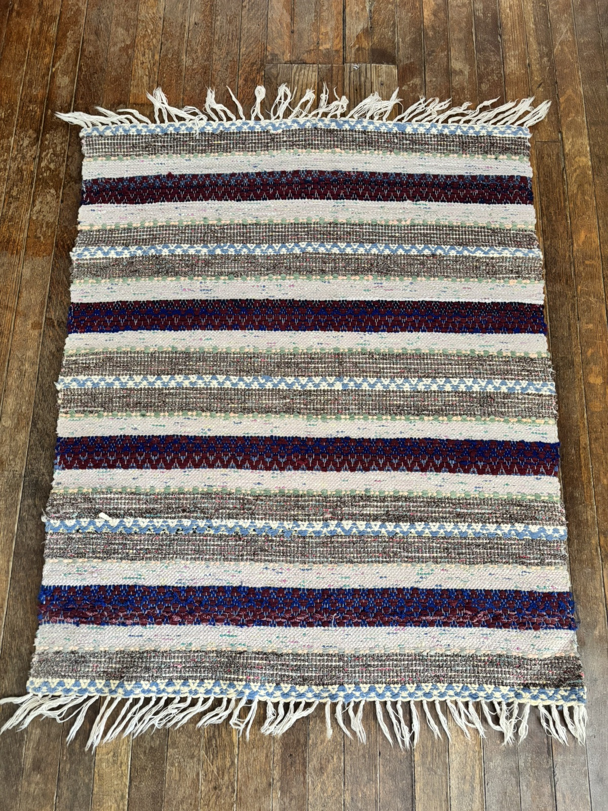 Stripes Swedish Hand Made Rag Rug (32 x 38.5 inches) 1930s gallery