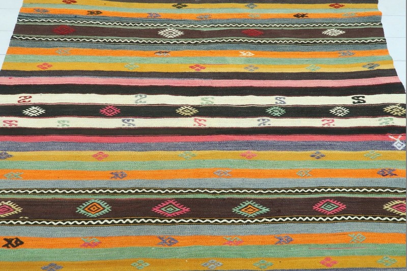 Vintage Turkish Kilim, Large Rug, Striped Rug, Teppiche 69"X99" Area Rug Carpet gallery