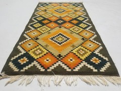 Vintage Traditional Handmade Greek Folk Art Wool Multi Kilim Rug 3.8×2.0ft