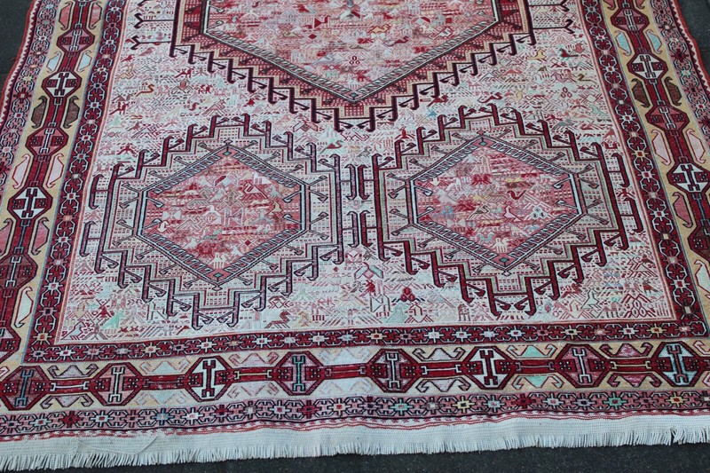 Vintage Traditional Hand Made Oriental White Red Silk Somak Kilim 197x125cm gallery