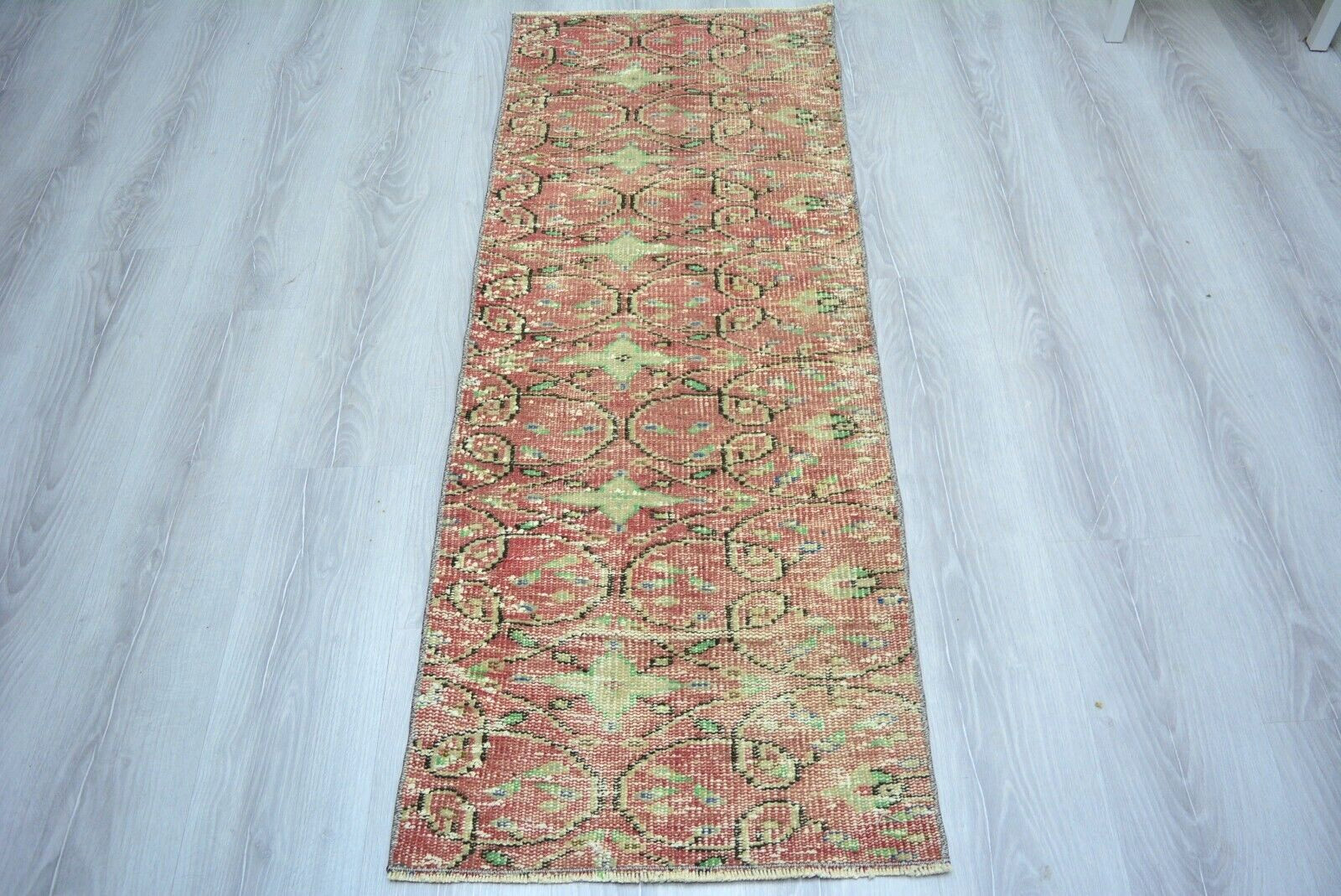 Red Turkish Vintage Runner, 1.8x4.9ft, Antique Red Floral Handmade Runner, gallery