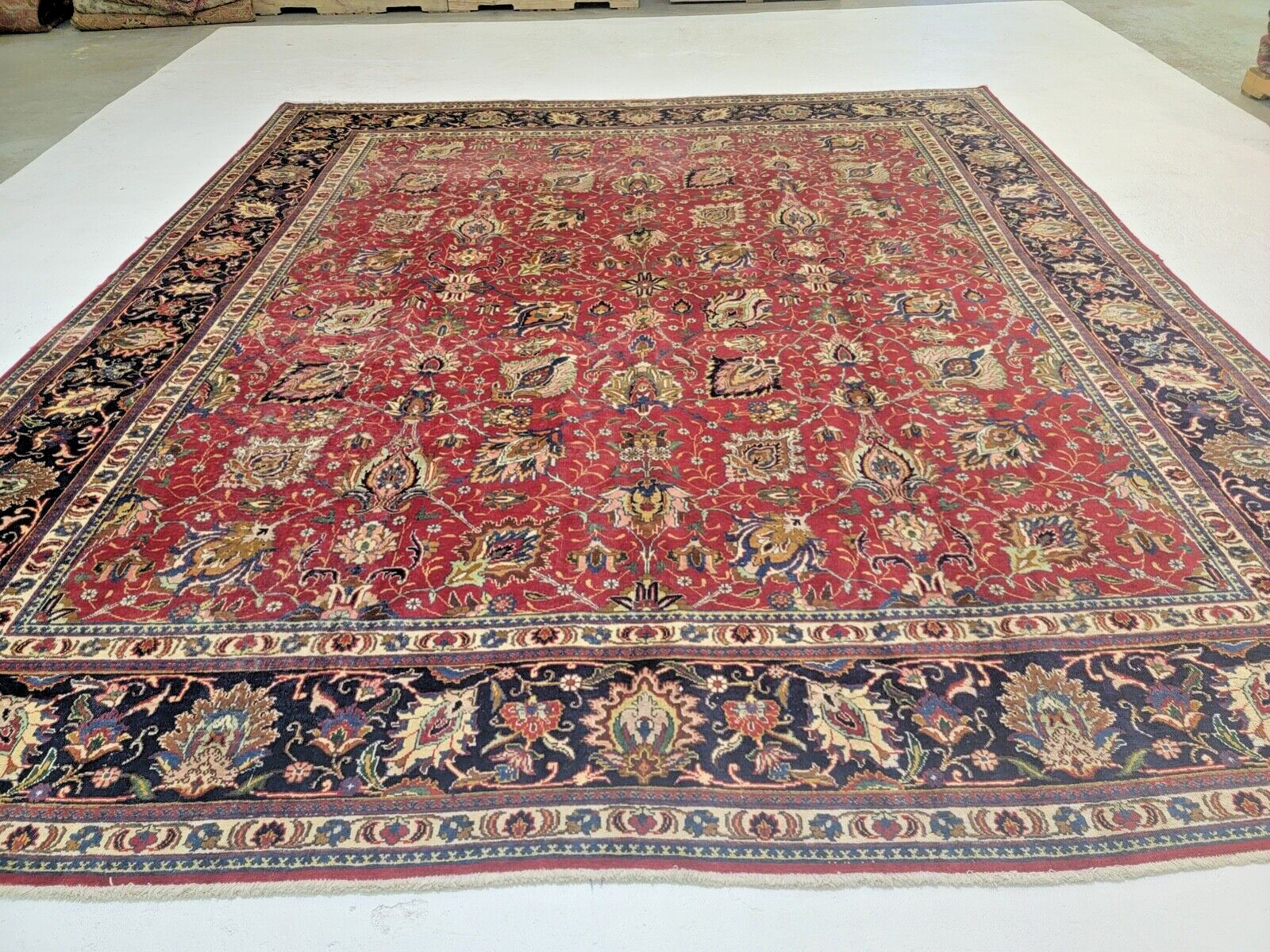 Antique Oriental Hand-Knotted Wool Area Rug Red/Blue Signed 9'7" x 13 gallery