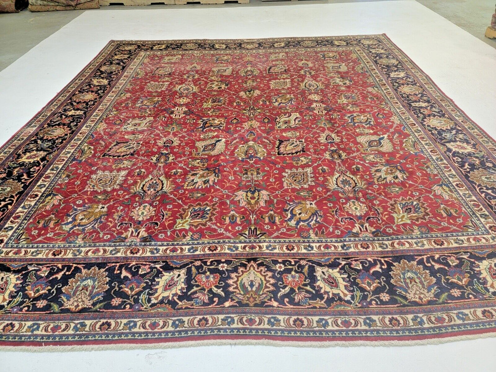 Antique Oriental Hand-Knotted Wool Area Rug Red/Blue Signed 9'7" x 13