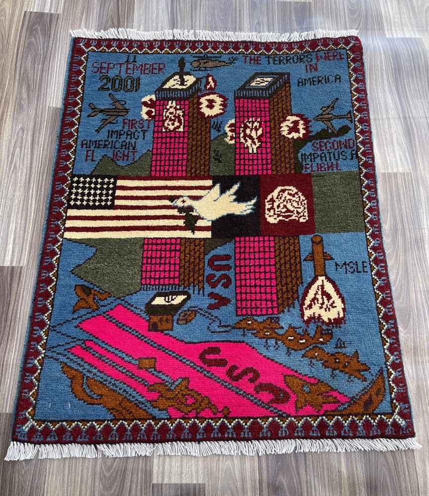 80x62cm Handmade rug 9/11 twin towers War Rug Afghan War Rug Handicrafts S310