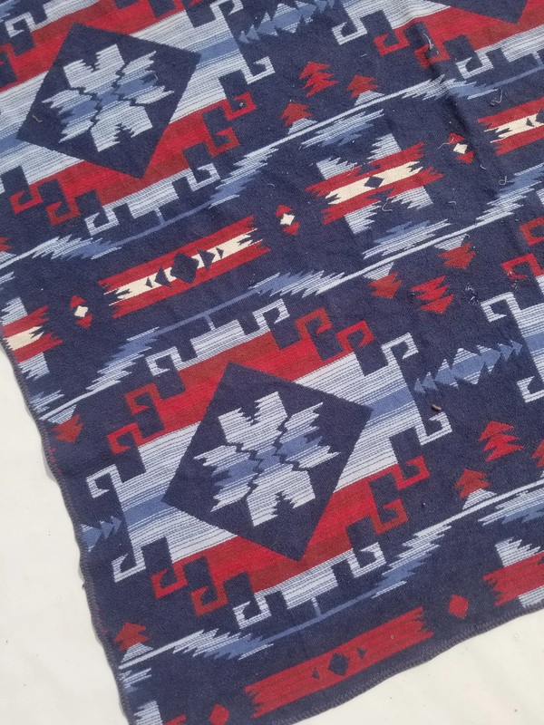 Fine Vintage Traditional Hand Made Oriental Wool Blue Kilim 192x141cm gallery