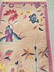 Art Deco Rug Hand Knotted 4′ X 2′ Antique Chinese