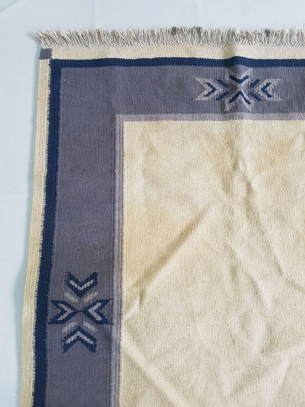 Vintage Handmade Traditional Geometric Grey Blue Kilim Rug Carpet 186x140cm gallery